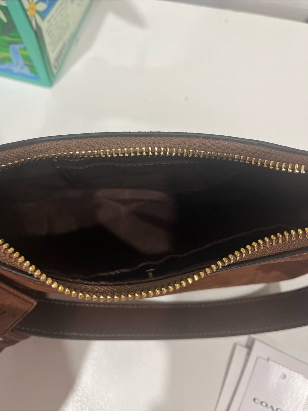 Coach Brown Suede Shoulder Bag with Gold Hardware - Picture 4 of 6